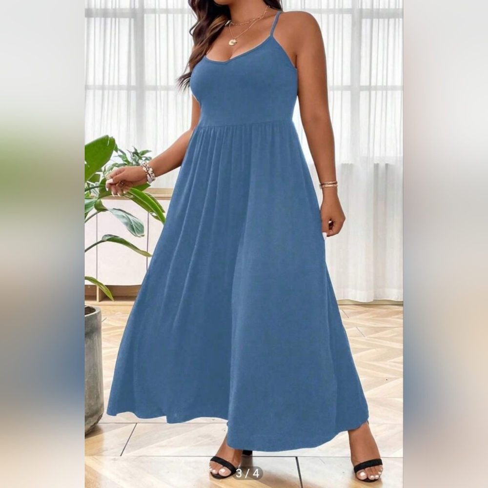 SHEIN Blue Smocked One Shoulder Sundress